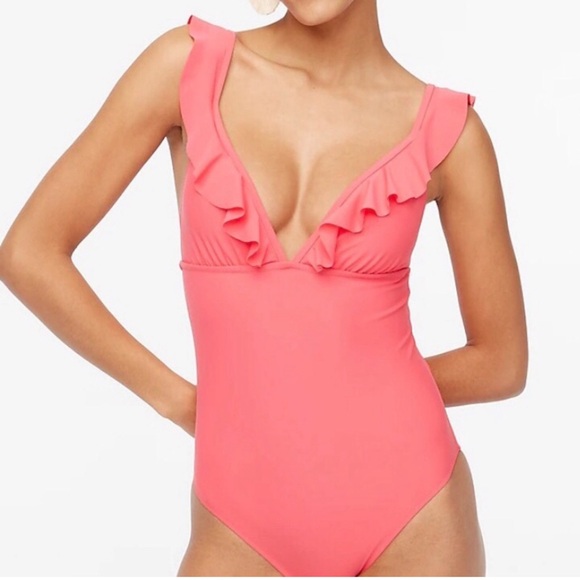 J.CREW ONE PIECE SWIMSUIT V-NECK RUFFLE   WOMEN PINK COLOR PLUS SIZE SIZE 3X - Picture 2 of 9